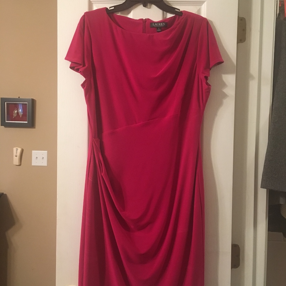 Ralph Lauren Red Jersey Dress with Flutter sleeve